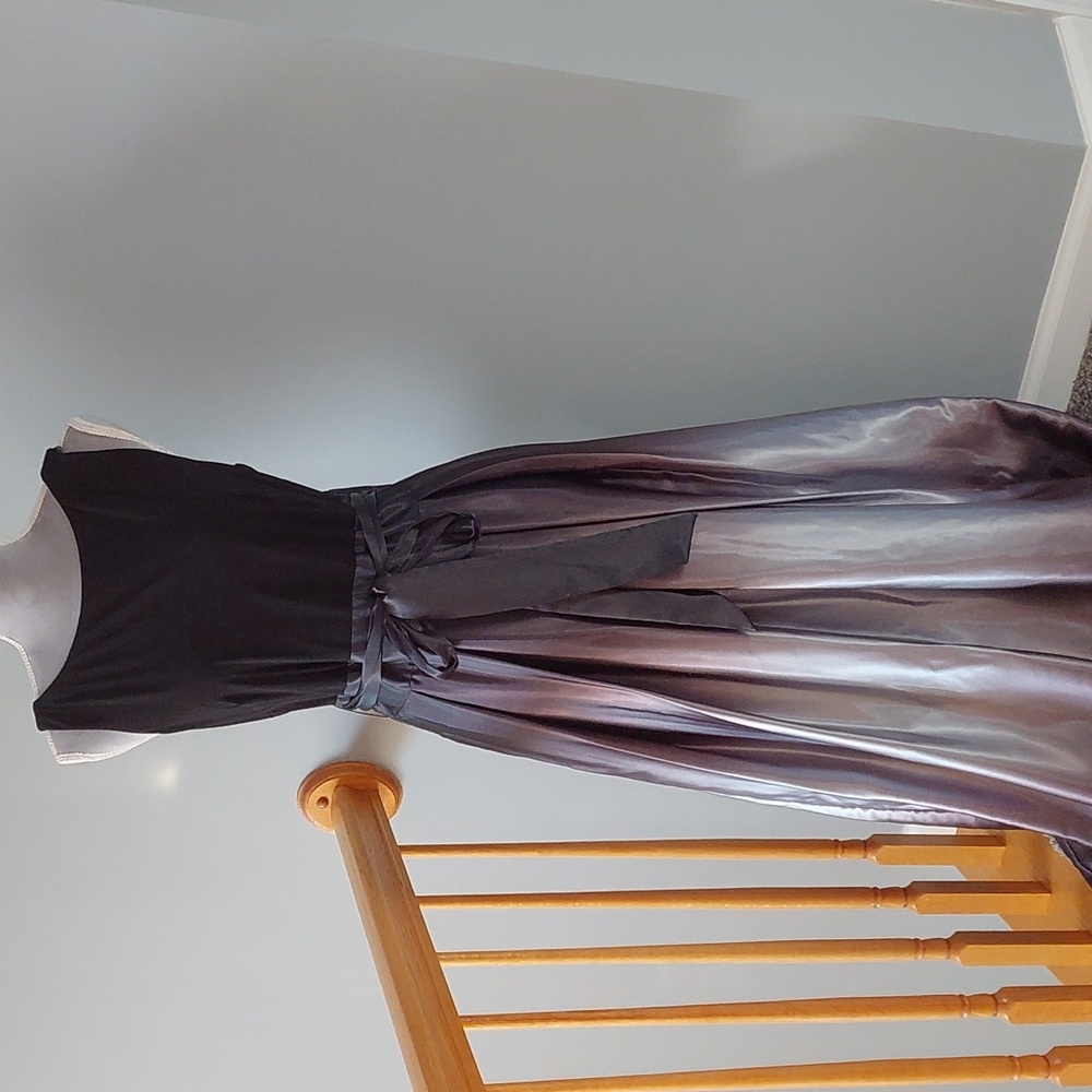 SL Fashions Ombre Satin Evening Gown Lavender/Silver Black Jersey Top Size 12